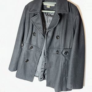KENNETH COLE REACTION Button Front Black Wool Blend Pea Coat Women's SZ Medium